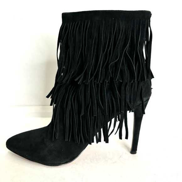 Steve Madden Flapper Black Suede Fringed Boots Sz 7M - Picture 6 of 14